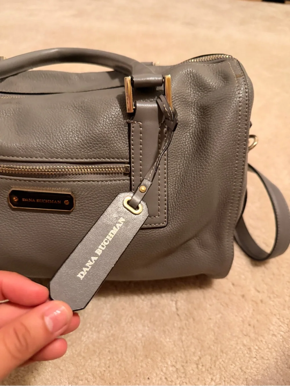 Dana Buchman Gray Pebbled Leather Purse w/Crossbody Strap